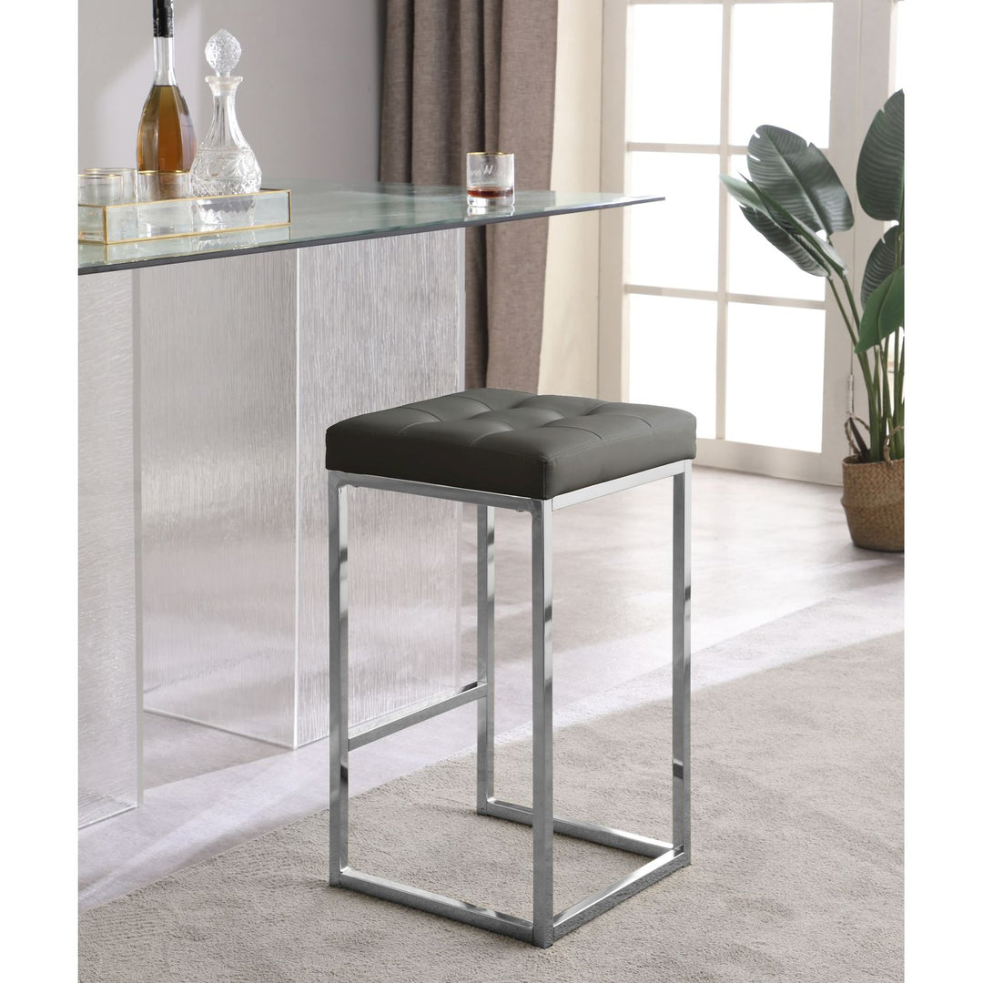 Nicola Vegan Leather Upholstered Counter Stool — Grey / Silver