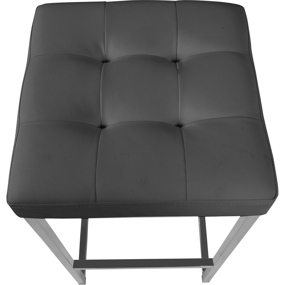 Nicola Vegan Leather Upholstered Counter Stool — Grey / Silver