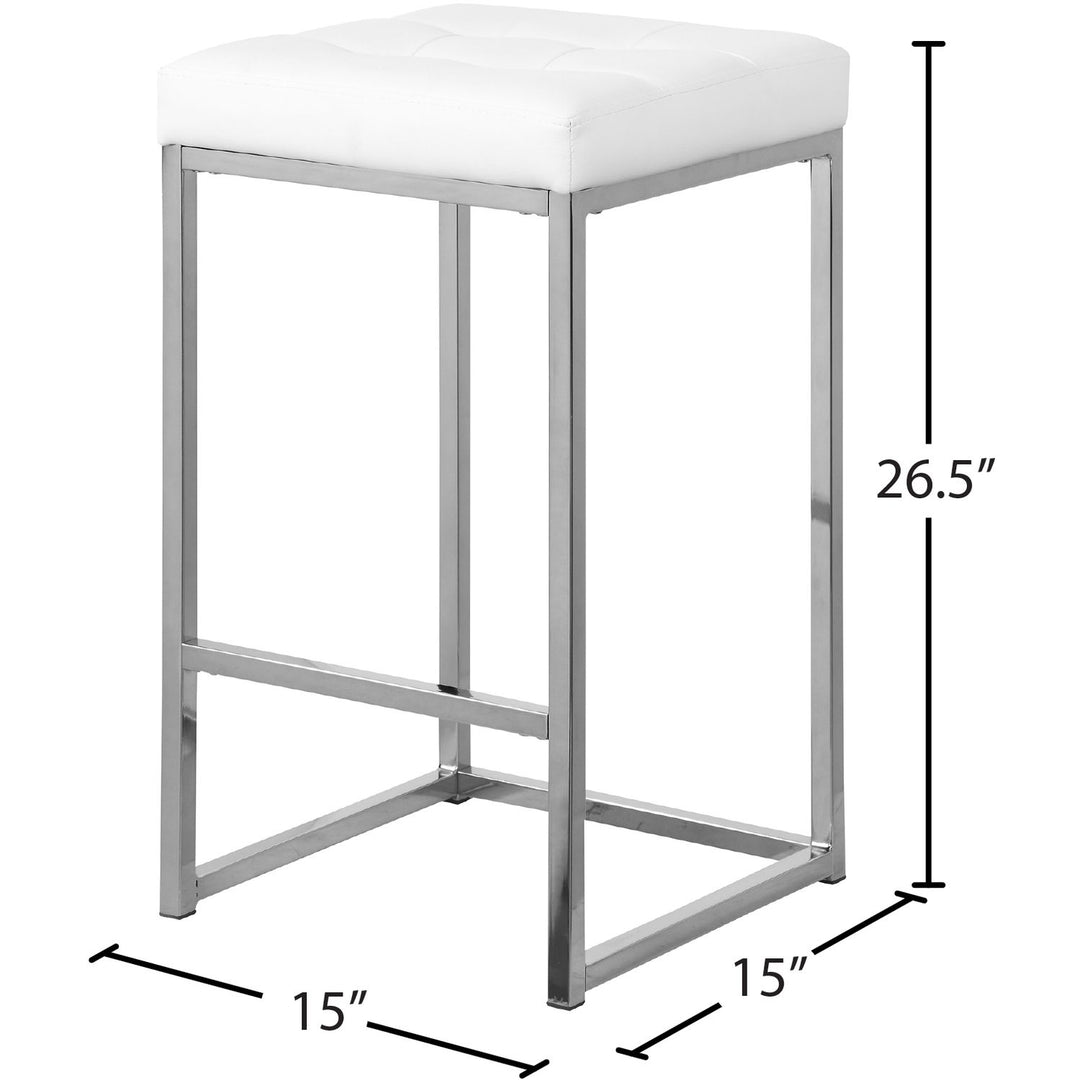 Nicola Vegan Leather Upholstered Counter Stool — White / Silver