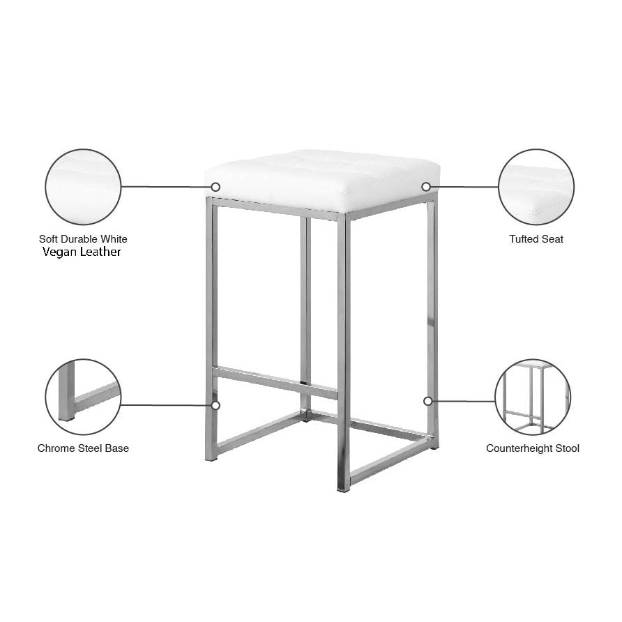 Nicola Vegan Leather Upholstered Counter Stool — White / Silver
