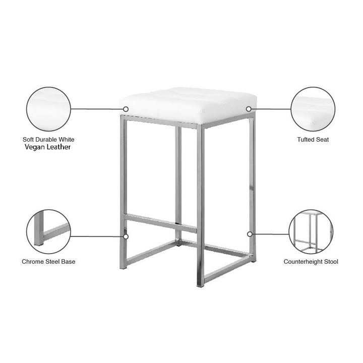 Nicola Vegan Leather Upholstered Counter Stool — White / Silver