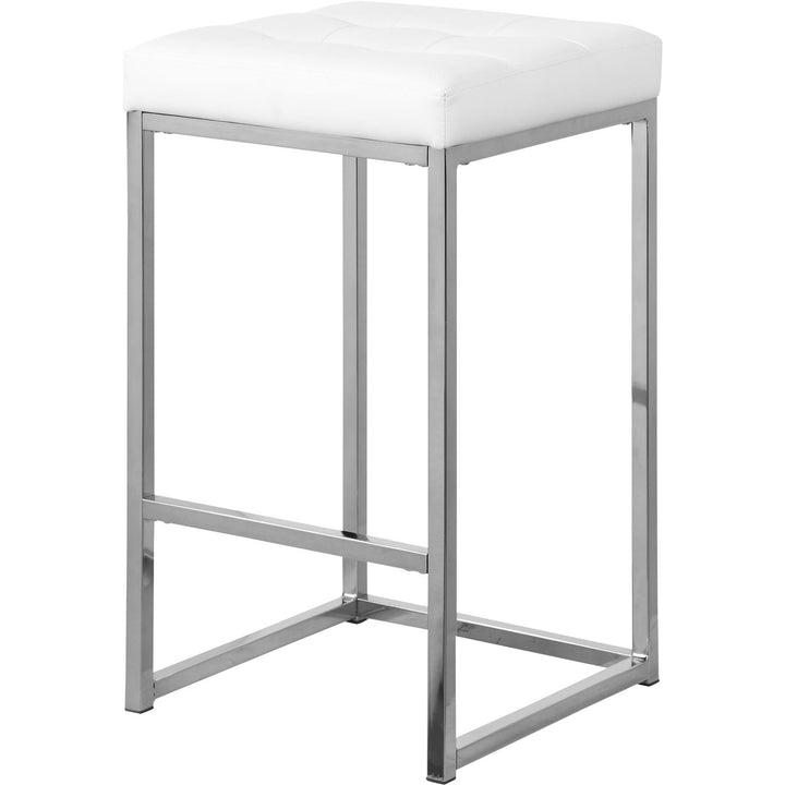 Nicola Vegan Leather Upholstered Counter Stool — White / Silver