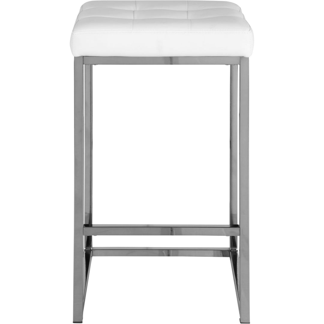 Nicola Vegan Leather Upholstered Counter Stool — White / Silver