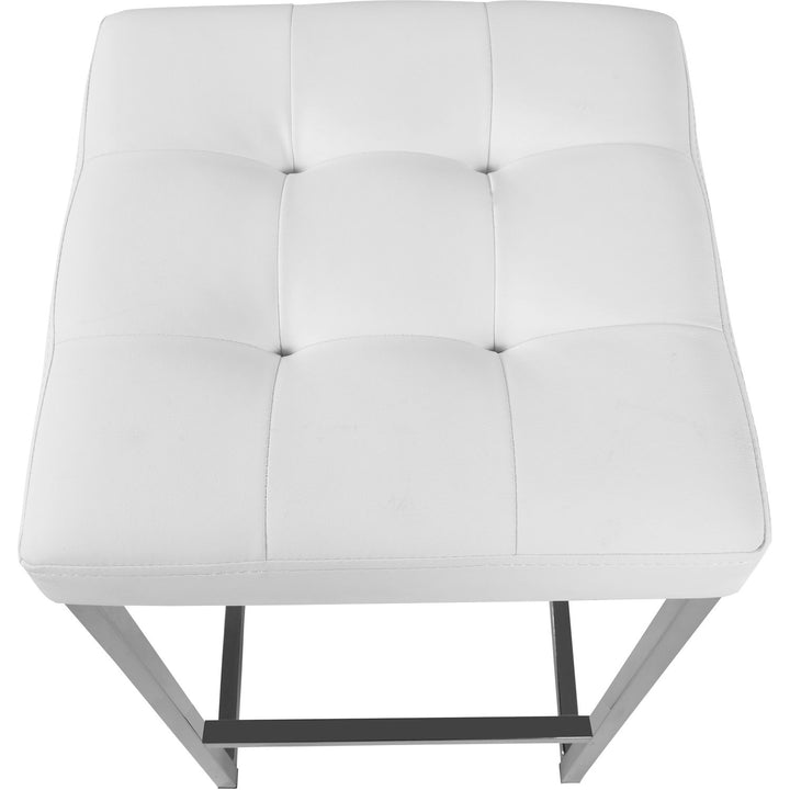Nicola Vegan Leather Upholstered Counter Stool — White / Silver