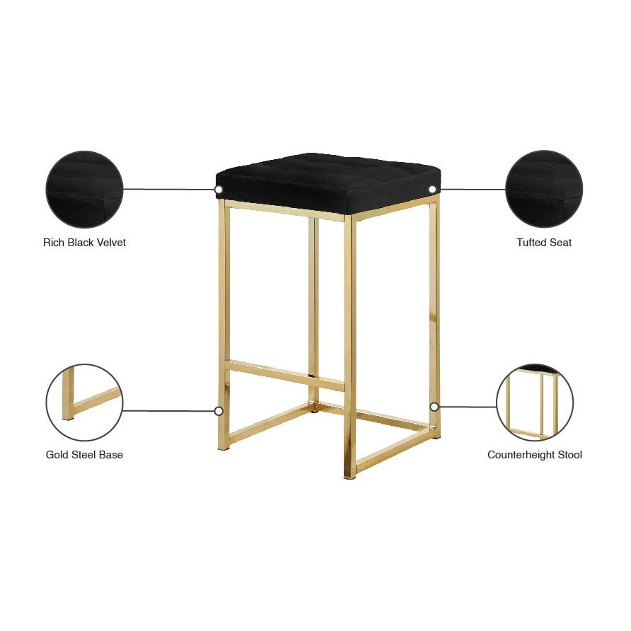 Nicola Velvet Upholstered Counter Stool — Black / Gold