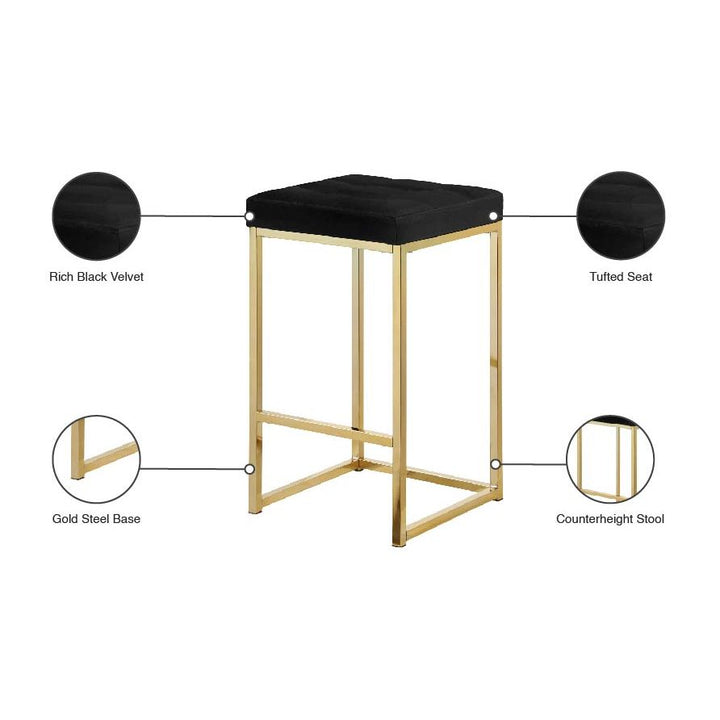 Nicola Velvet Upholstered Counter Stool — Black / Gold