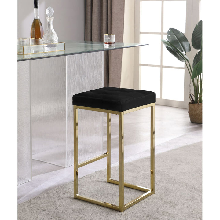 Nicola Velvet Upholstered Counter Stool — Black / Gold