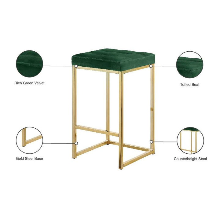 Nicola Velvet Upholstered Counter Stool — Green / Gold