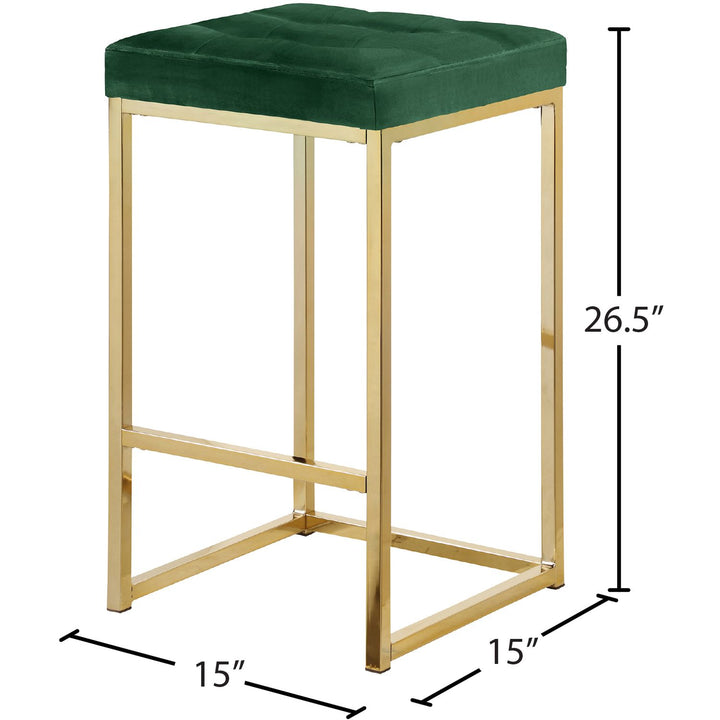 Nicola Velvet Upholstered Counter Stool — Green / Gold