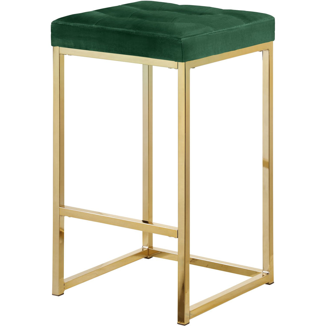 Nicola Velvet Upholstered Counter Stool — Green / Gold