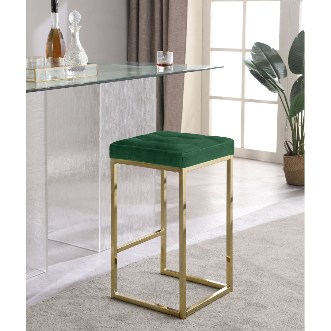 Nicola Velvet Upholstered Counter Stool — Green / Gold