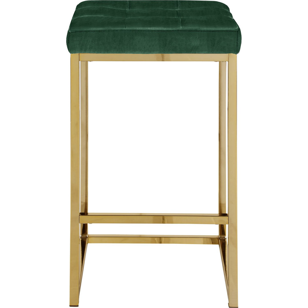 Nicola Velvet Upholstered Counter Stool — Green / Gold