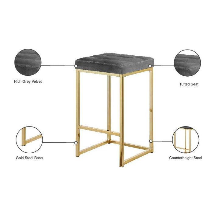 Nicola Velvet Upholstered Counter Stool — Grey / Gold