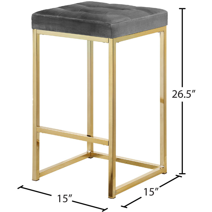 Nicola Velvet Upholstered Counter Stool — Grey / Gold