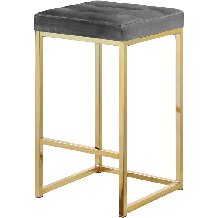 Nicola Velvet Upholstered Counter Stool — Grey / Gold