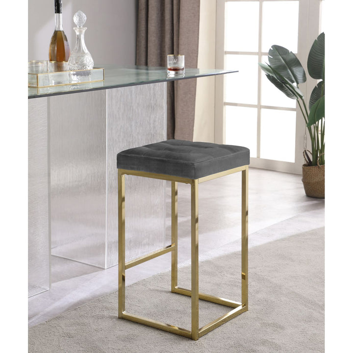 Nicola Velvet Upholstered Counter Stool — Grey / Gold