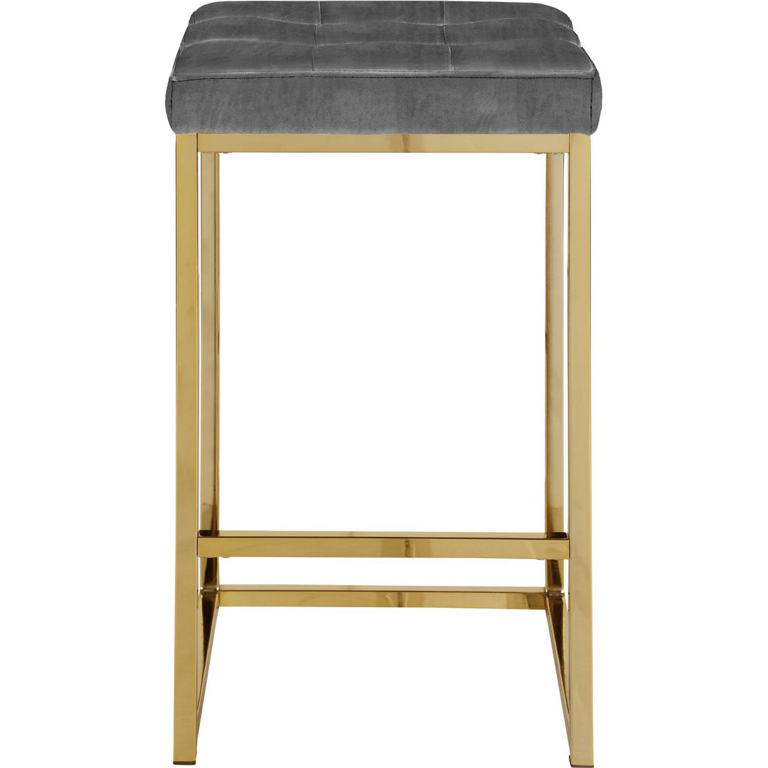 Nicola Velvet Upholstered Counter Stool — Grey / Gold