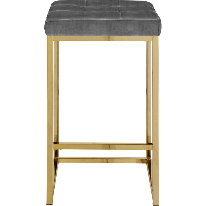 Nicola Velvet Upholstered Counter Stool — Grey / Gold
