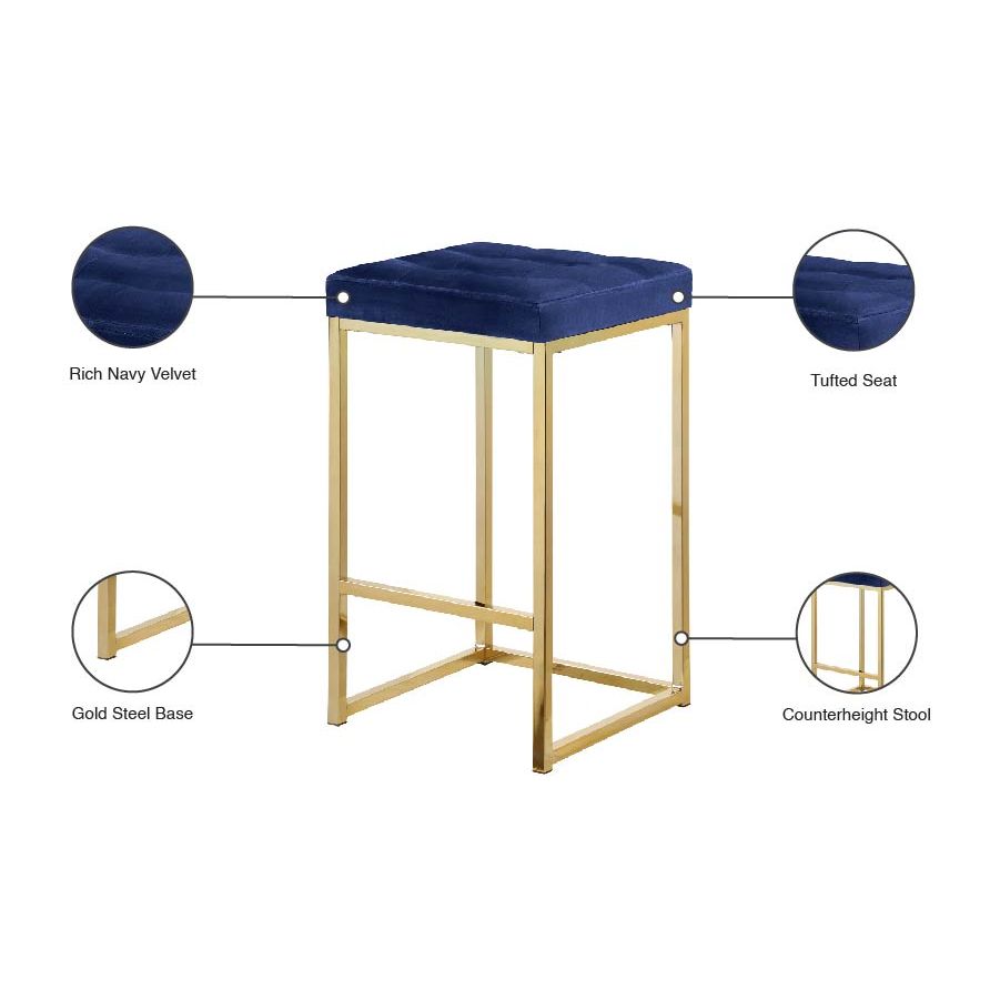 Nicola Velvet Upholstered Counter Stool — Navy / Gold