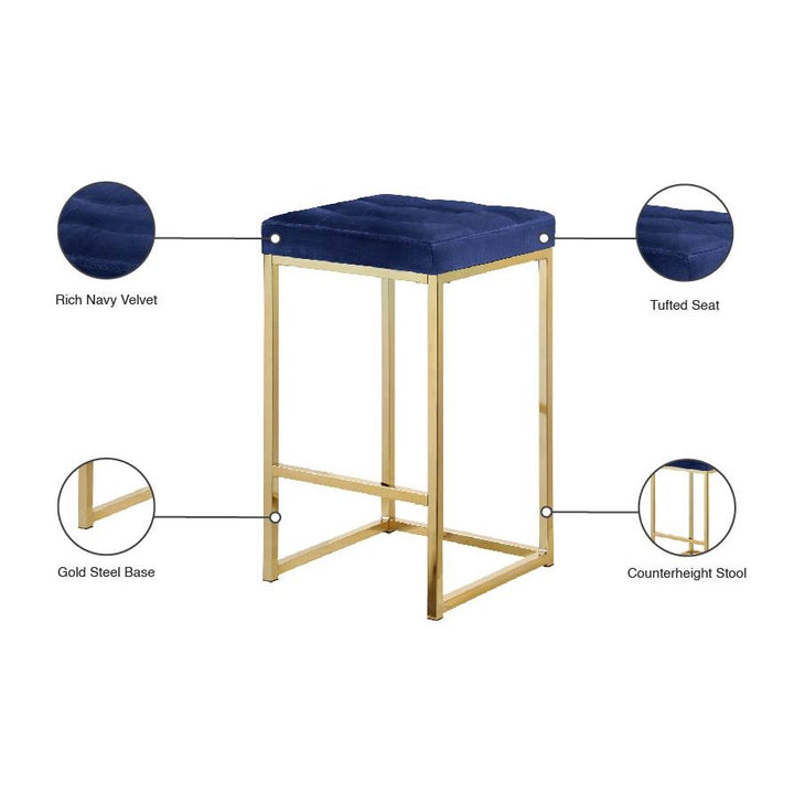 Nicola Velvet Upholstered Counter Stool — Navy / Gold