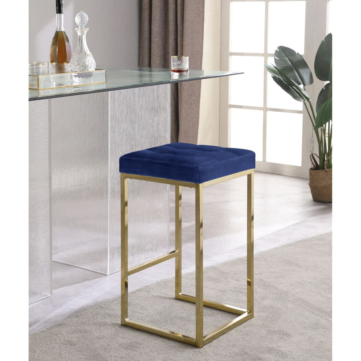 Nicola Velvet Upholstered Counter Stool — Navy / Gold