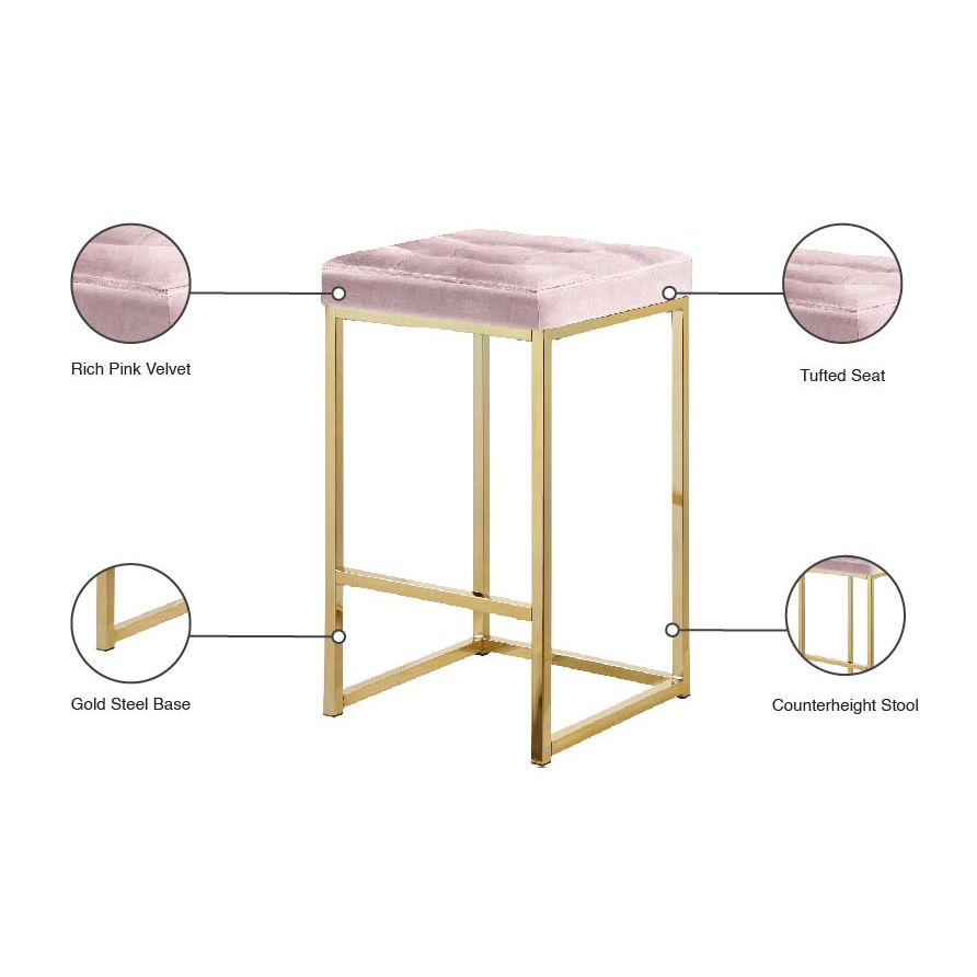 Nicola Velvet Upholstered Counter Stool — Pink / Gold