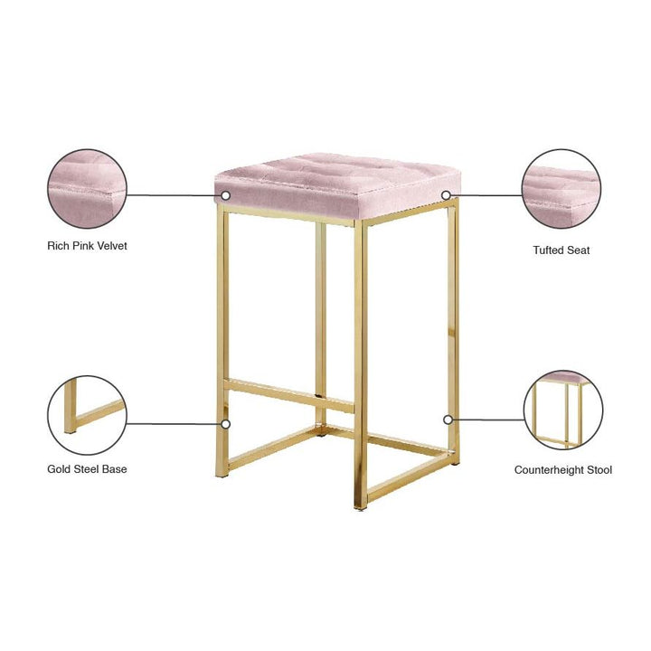 Nicola Velvet Upholstered Counter Stool — Pink / Gold