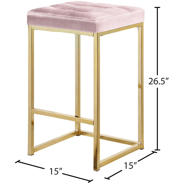 Nicola Velvet Upholstered Counter Stool — Pink / Gold