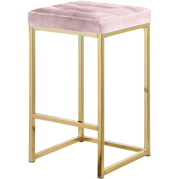 Nicola Velvet Upholstered Counter Stool — Pink / Gold