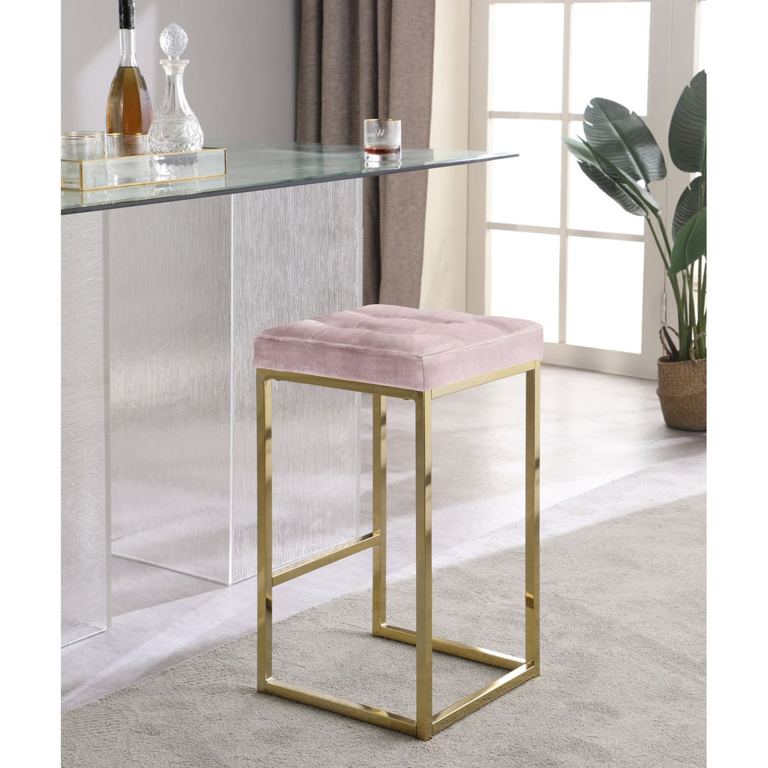 Nicola Velvet Upholstered Counter Stool — Pink / Gold