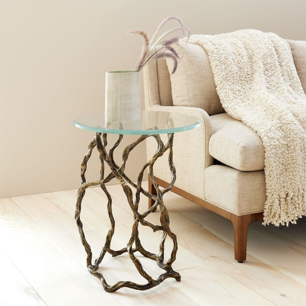 Side Tables Twistwood Accent Table-Antique Brass