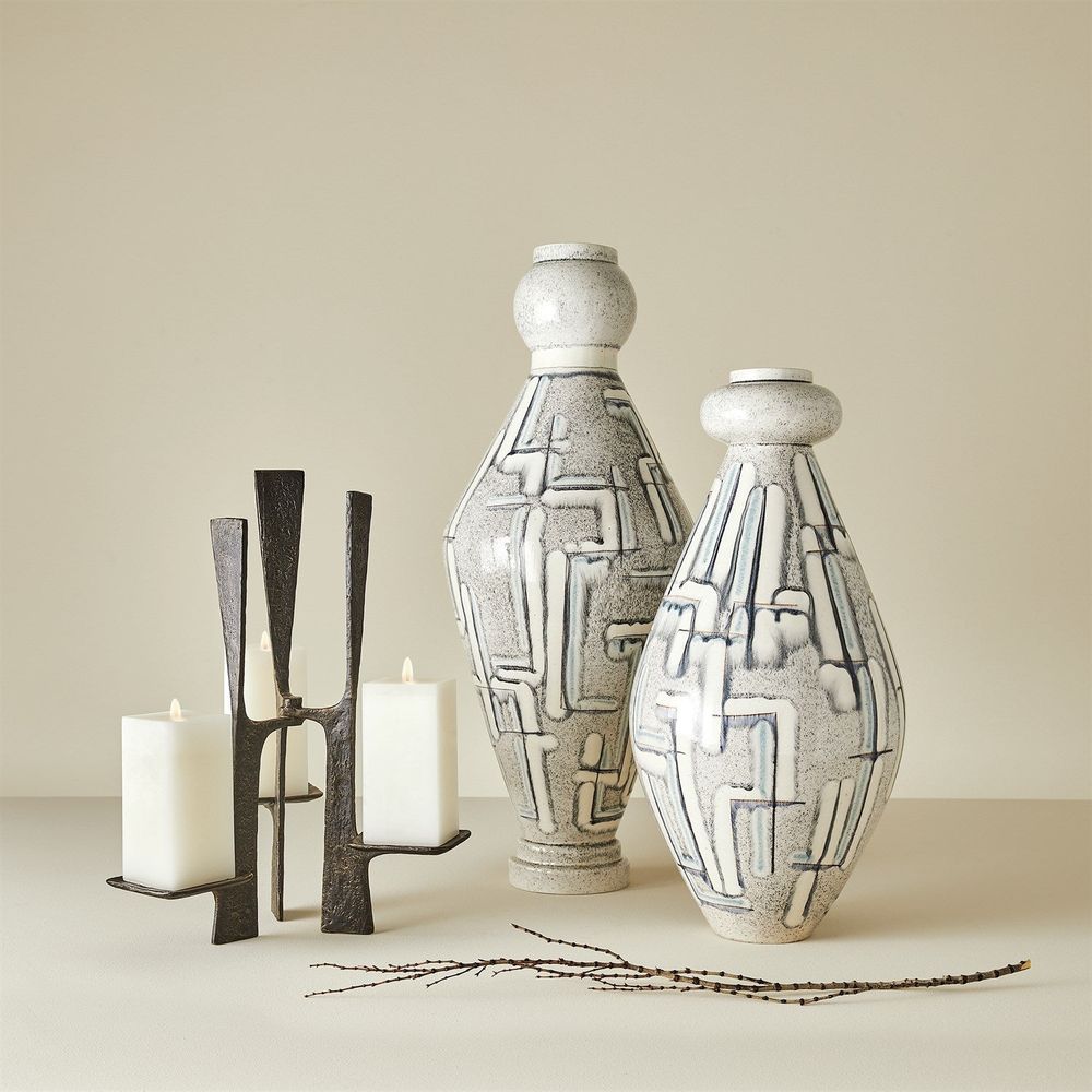 Spindle Vase-Grey/Blue Painted-Med