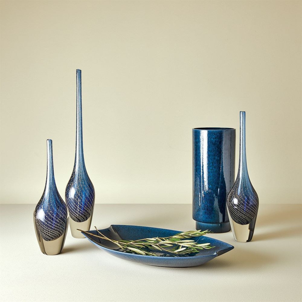Vases Flecked Spire Bottle-Blue-Med