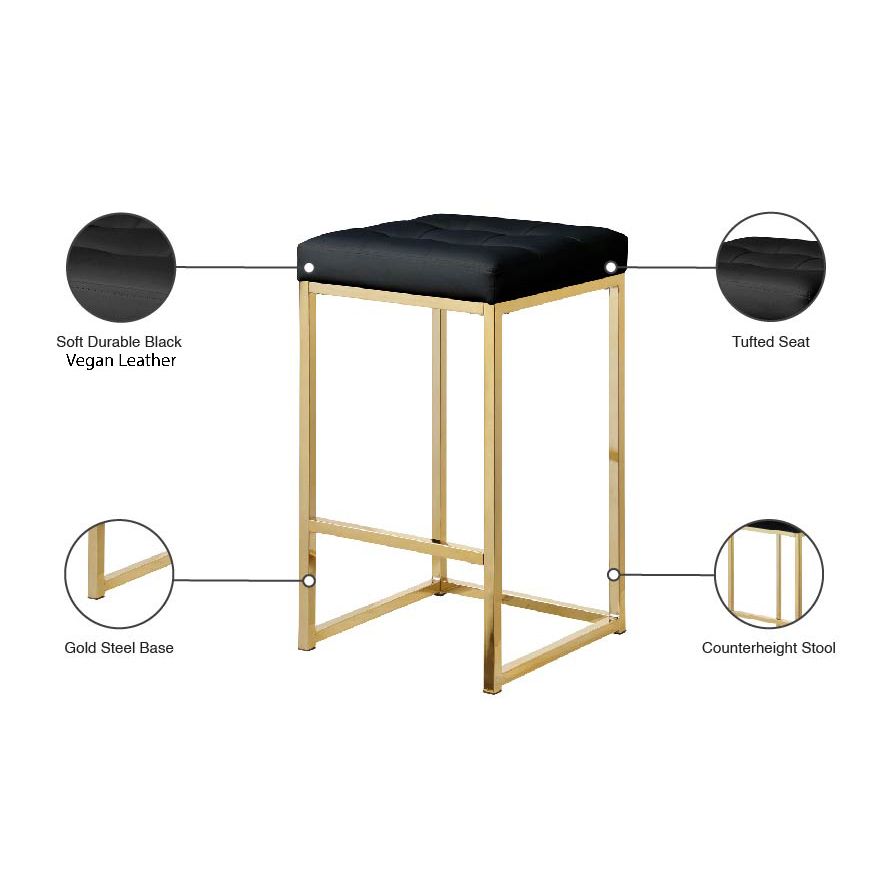 Nicola Vegan Leather Upholstered Counter Stool — Black / Gold