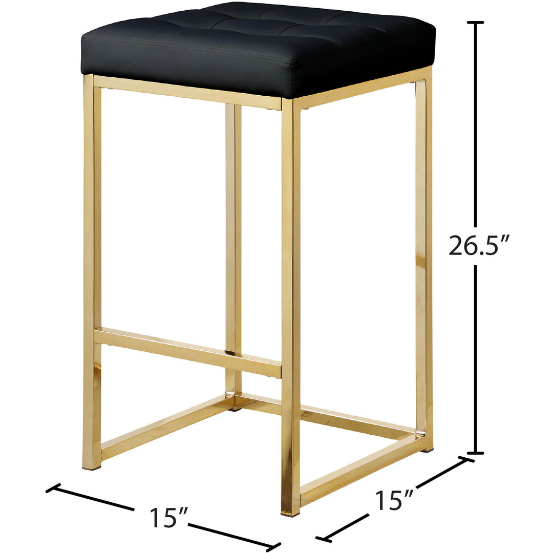 Nicola Vegan Leather Upholstered Counter Stool — Black / Gold