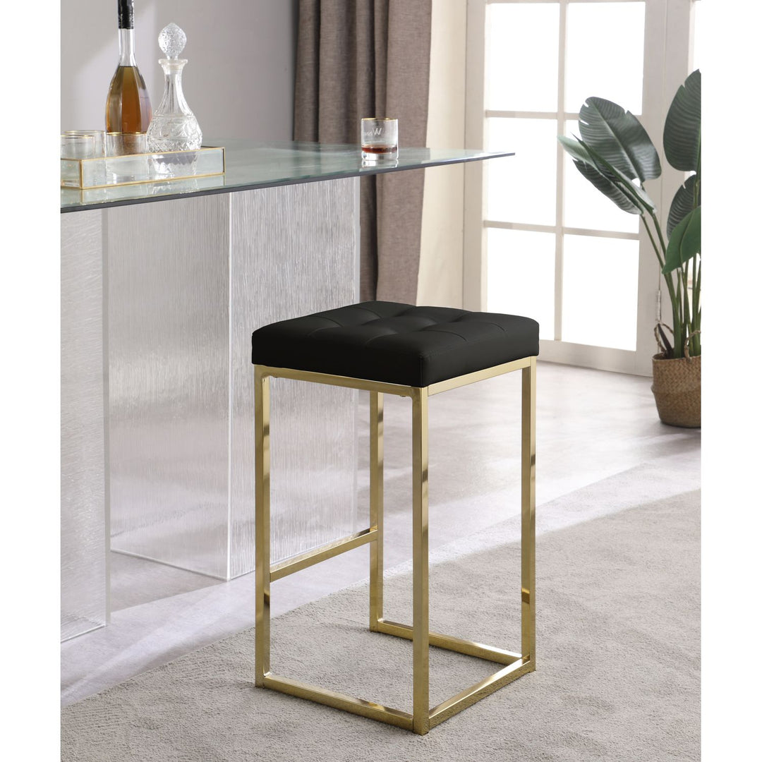 Nicola Vegan Leather Upholstered Counter Stool — Black / Gold