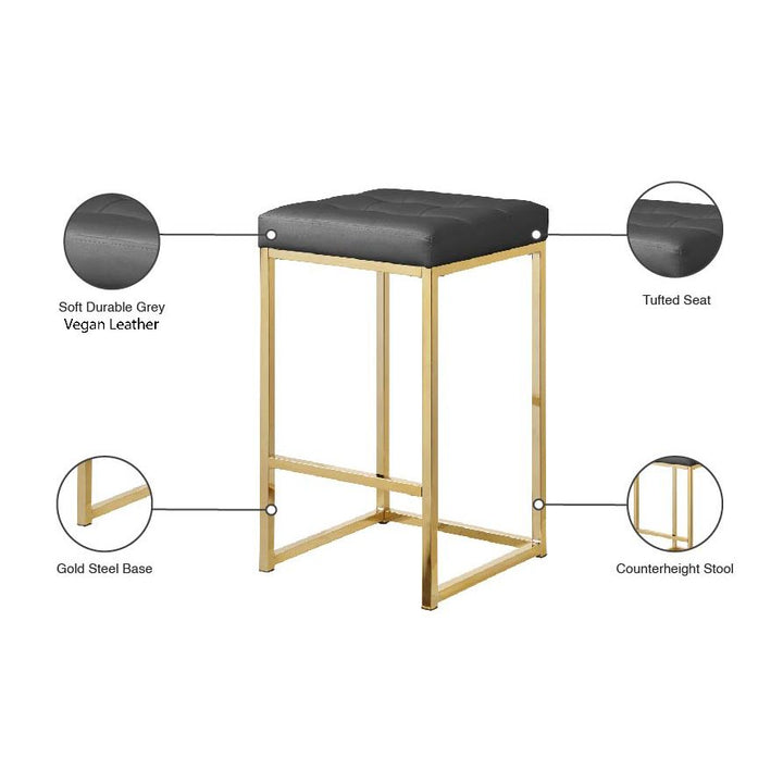 Nicola Vegan Leather Upholstered Counter Stool — Grey / Gold