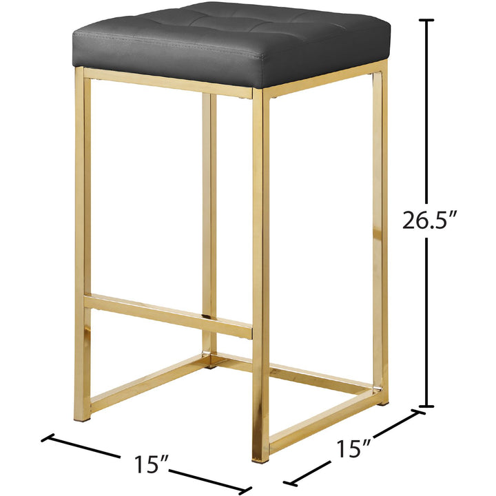 Nicola Vegan Leather Upholstered Counter Stool — Grey / Gold
