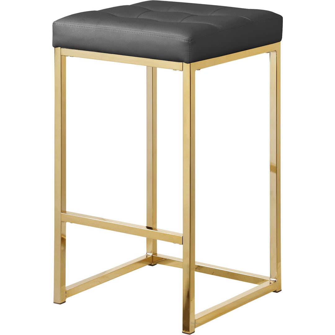 Nicola Vegan Leather Upholstered Counter Stool — Grey / Gold