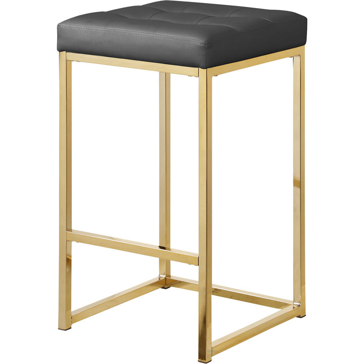 Nicola Vegan Leather Upholstered Counter Stool — Grey / Gold