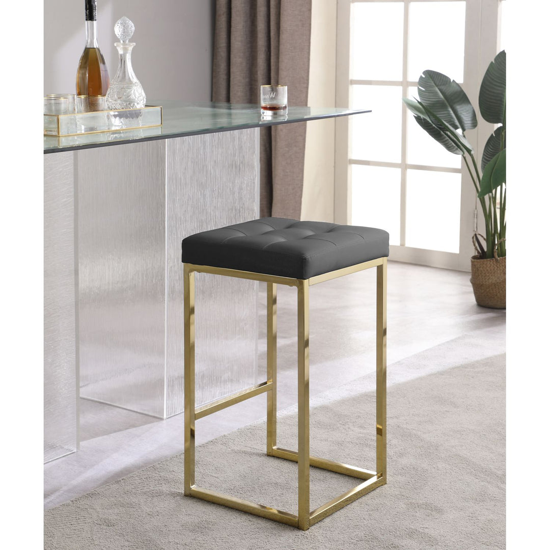 Nicola Vegan Leather Upholstered Counter Stool — Grey / Gold