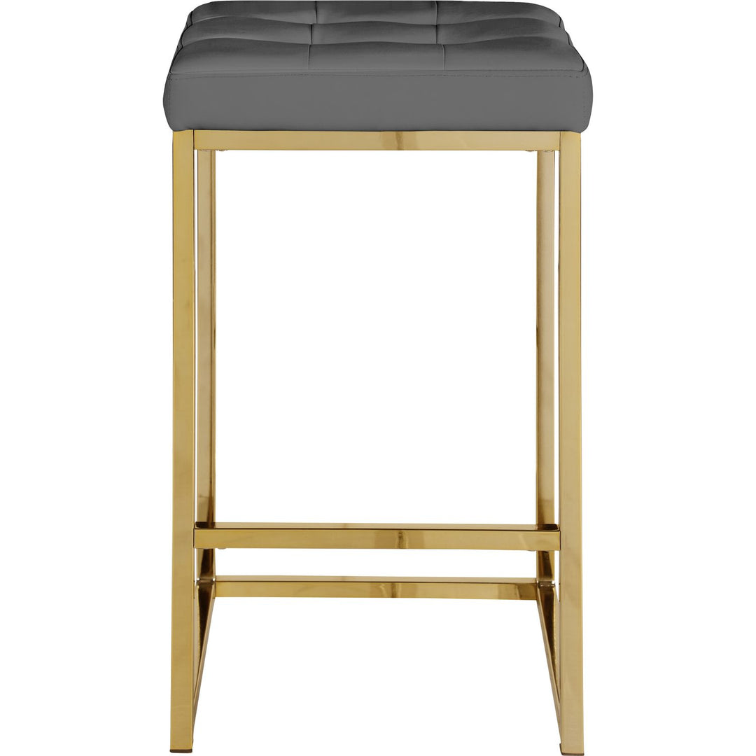 Nicola Vegan Leather Upholstered Counter Stool — Grey / Gold