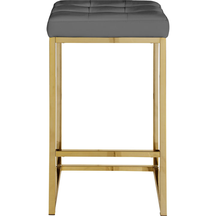 Nicola Vegan Leather Upholstered Counter Stool — Grey / Gold