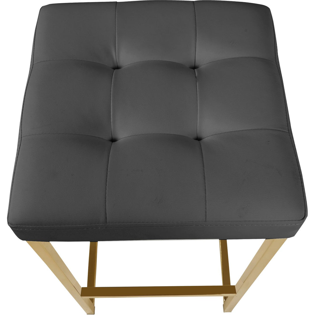 Nicola Vegan Leather Upholstered Counter Stool — Grey / Gold