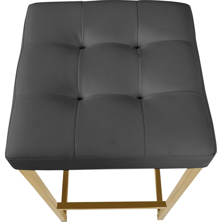 Nicola Vegan Leather Upholstered Counter Stool — Grey / Gold