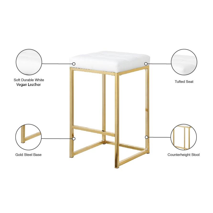 Nicola Vegan Leather Upholstered Counter Stool — White / Gold
