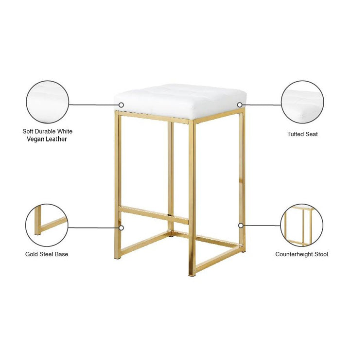 Nicola Vegan Leather Upholstered Counter Stool — White / Gold
