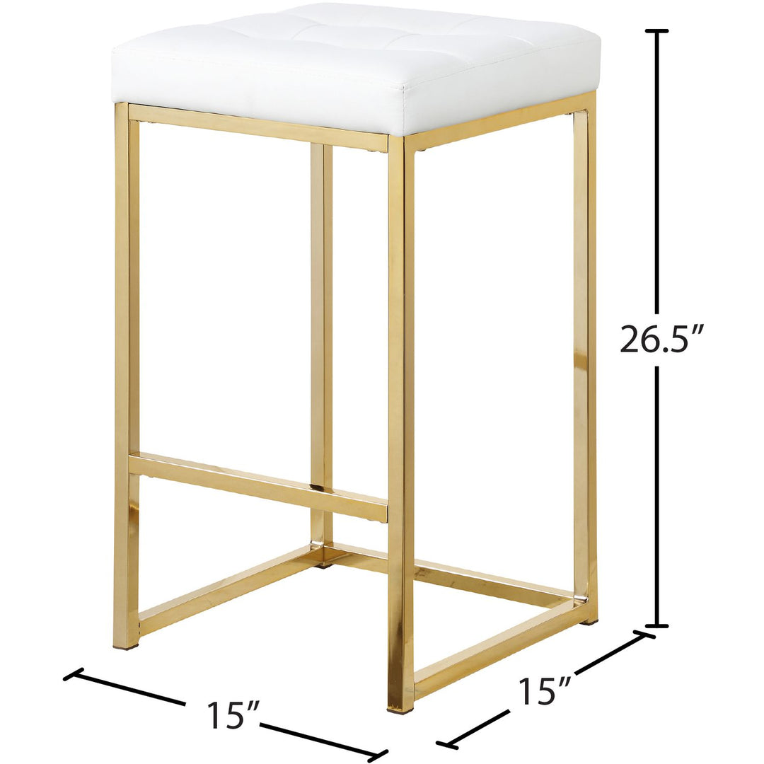 Nicola Vegan Leather Upholstered Counter Stool — White / Gold