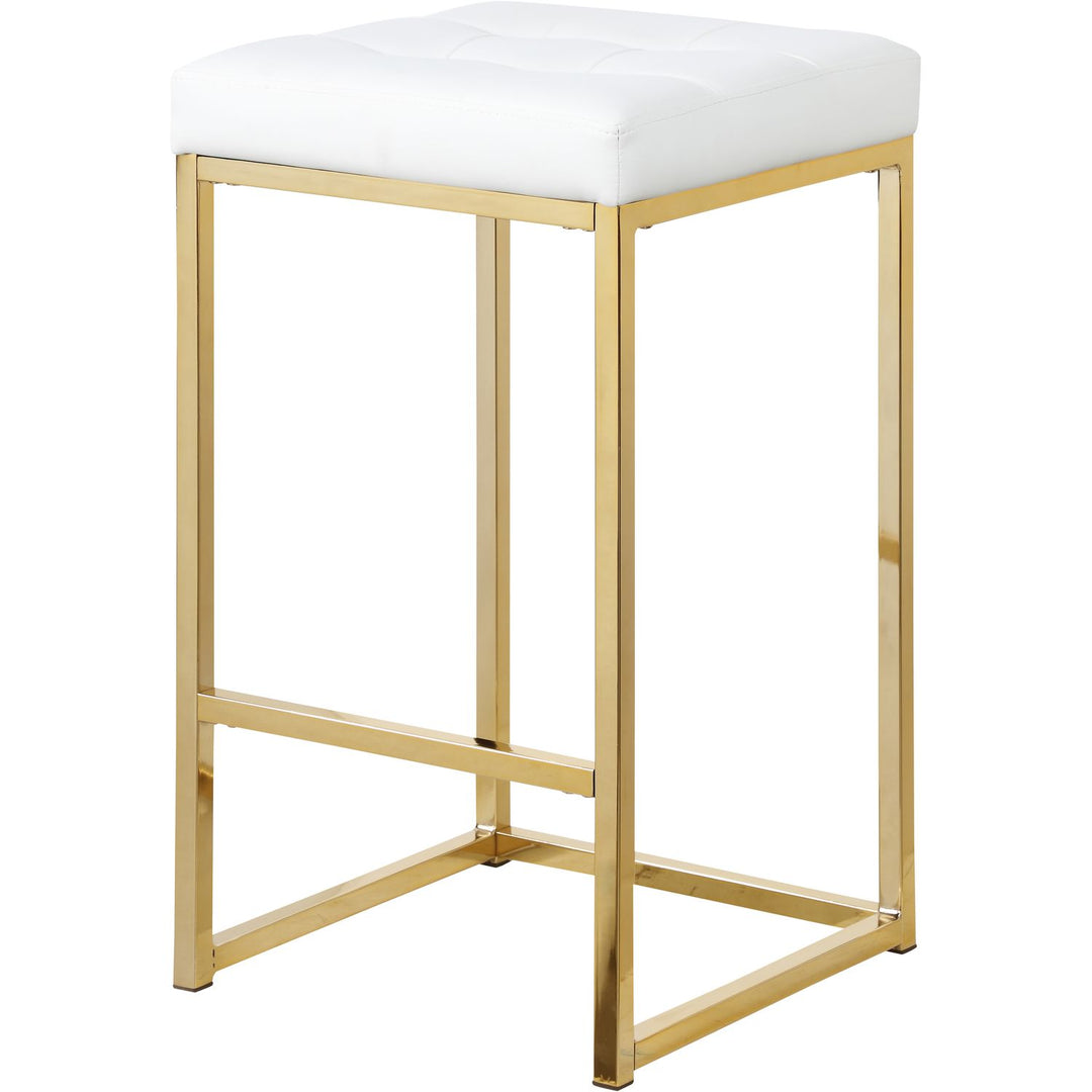 Nicola Vegan Leather Upholstered Counter Stool — White / Gold