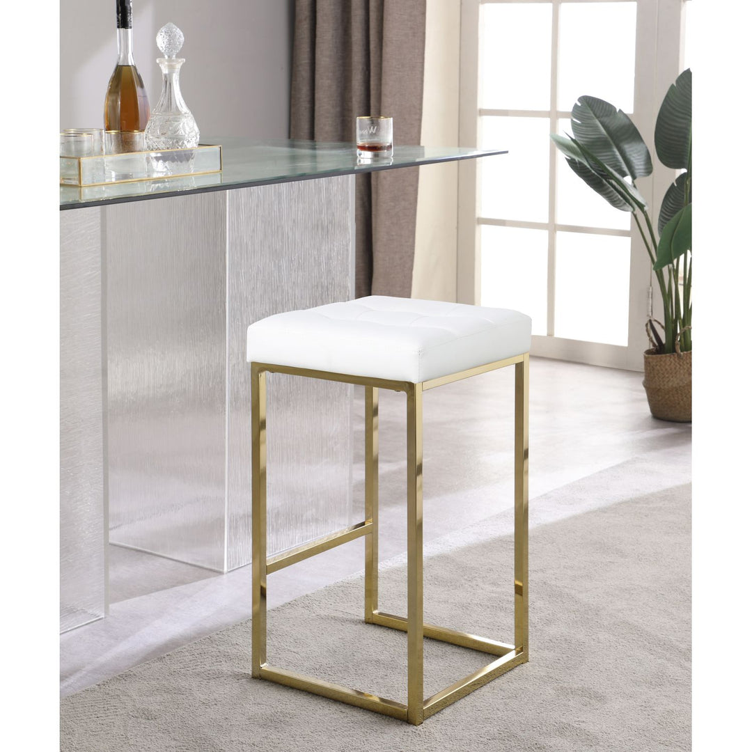 Nicola Vegan Leather Upholstered Counter Stool — White / Gold